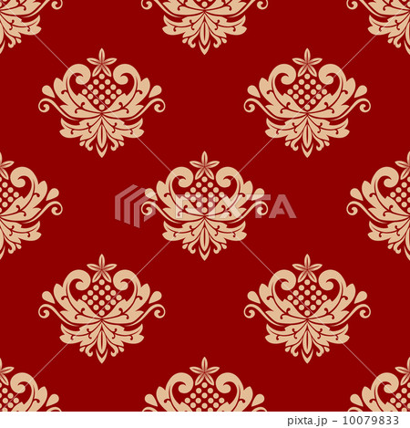 Beige and red floral damask seamless 10079833