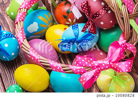 easter eggs in brown basket easter eggs in brown basket 10080828