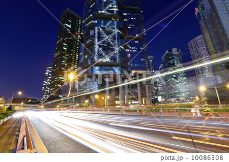 Hong Kong with traffic trail Hong Kong with traffic trail 10086308