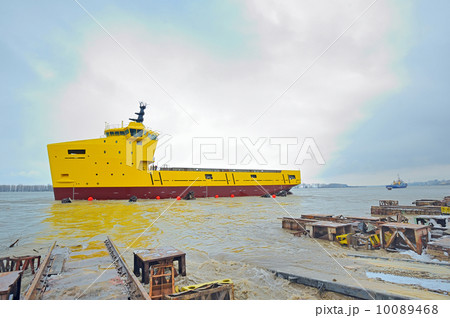 launching ceremony of a ship in the shipyard launching ceremony of a ship in the shipyard 10089468