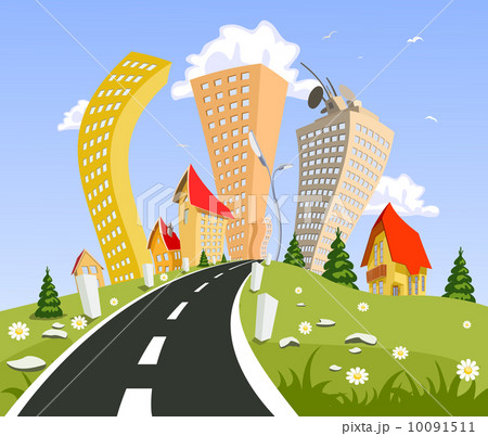 Vector city surrounded by nature landscape 10091511