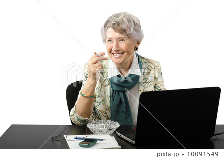 Amazing old business woman asking lighter 10091549