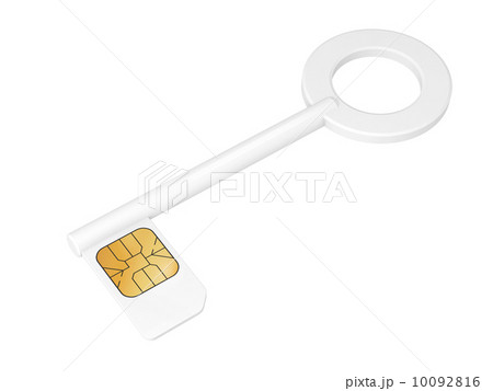 Key with sim card isolated on white, 3d render illustration 10092816