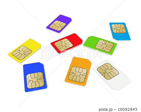 Colorful phone SIM cards isolated on white background. 3d render 10092845