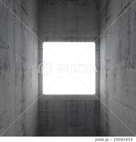 Empty white square screen glows in abstract concrete interior Empty white square screen glows in abstract concrete interior 10092854