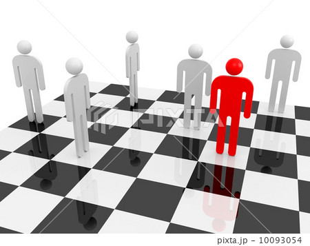 White abstract people with one red individual figure on a chessb 10093054
