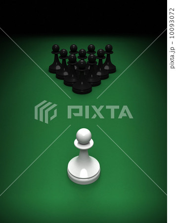 One white pawn opposite blacks on the green pool table One white pawn opposite blacks on the green pool table 10093072