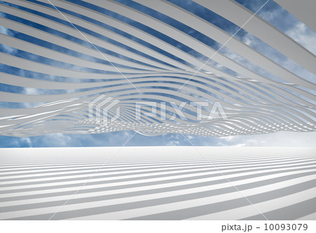 Abstract architecture 3d wave stripes against the cloudy sky Abstract architecture 3d wave stripes against the cloudy sky 10093079