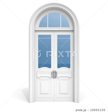 white wooden door with reflected glass sections, isolated on wh 10093150