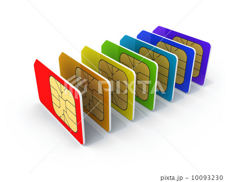 Stack of colorful phone SIM cards isolated on white background w 10093230
