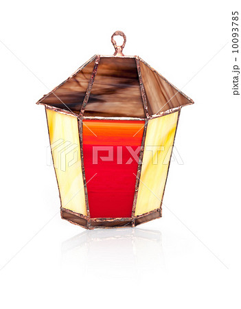 Handmade stained glass lantern isolated on white 10093785