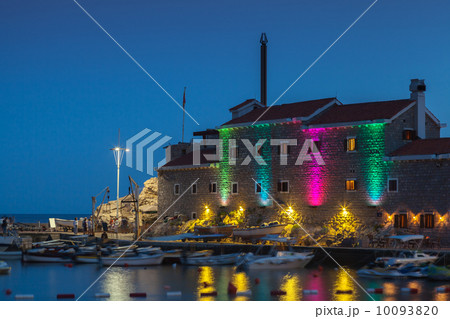 Ancient fortress with night illumination. Petrovac, Montenegro 10093820