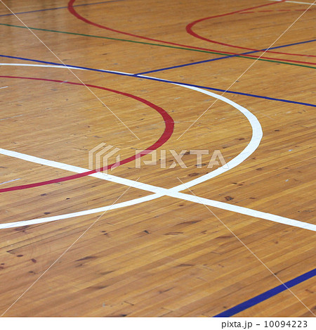 Wooden floor of sports hall with marking lines 10094223