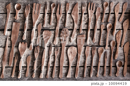 Huge set of different old wooden tableware 10094419