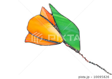 Orange stained glass handmade tulip isolated on white background 10095826