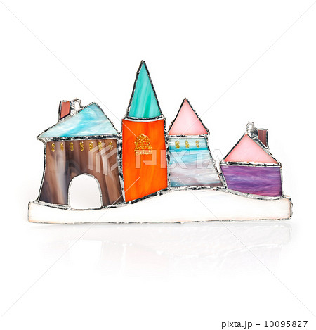Handmade stained glass colorful castle isolated on white 10095827