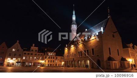Illuminated city hall at night. Central area of old town of Tallinn, Estonia Illuminated city hall at night. Central area of old town of Tallinn, Estonia 10096916