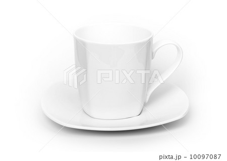 White ceramic cup on saucer above white background White ceramic cup on saucer above white background 10097087