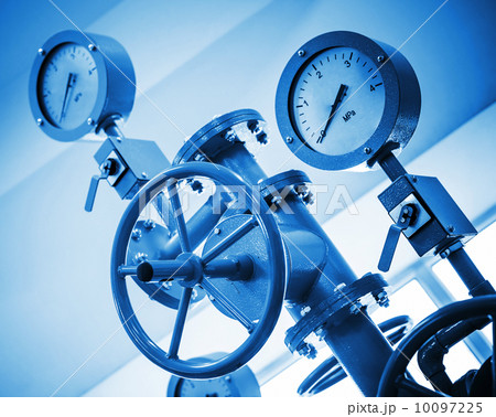 Industrial valve and manometers on modern pipeline system 10097225
