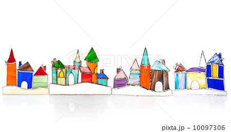 Handmade stained glass castle set isolated on white background 10097306
