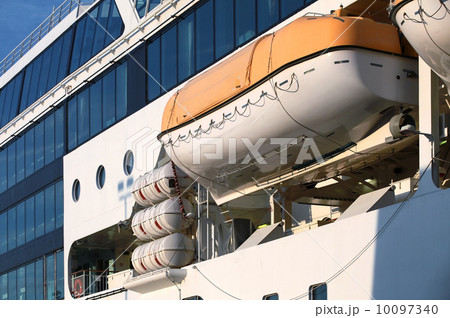 Safety equipment on white modern passenger ferry 10097340
