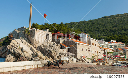 Coastal Venetian fortress Castello in Petrovac town, Montenegro 10097523