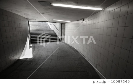 Underground passage with lights and stairs in the glowing end Underground passage with lights and stairs in the glowing end 10097549