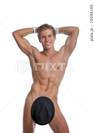 Cheerful naked man posing with hat and gloves 10098166
