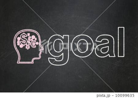Advertising concept: Head With Finance Symbol and Goal on chalkboard background 10099635