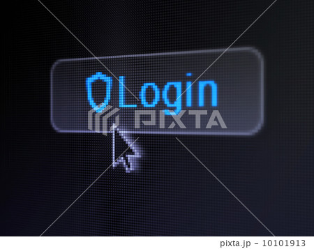 Protection concept: Login and Contoured Shield on digital button background 10101913