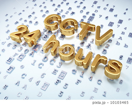 Safety concept: Golden CCTV 24 hours on digital background 10103465