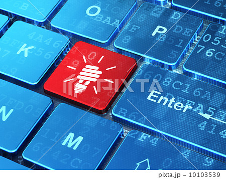 Business concept: Energy Saving Lamp on computer keyboard background 10103539