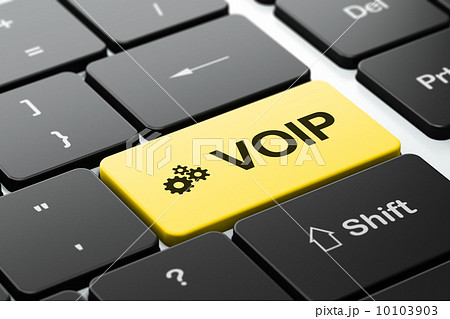 Web design concept: Gears and VOIP on computer keyboard background 10103903