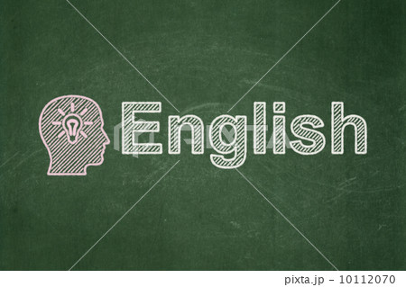 Education concept: Head With Light Bulb and English on chalkboard background 10112070