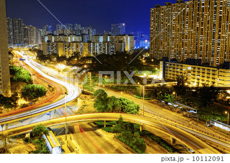 aerial view of the city overpass at night, HongKong, Asia aerial view of the city overpass at night, HongKong, Asia 10112091