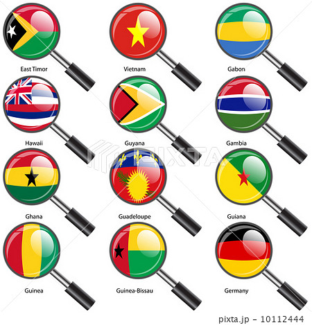 Set  Flags of world sovereign states magnifying glass. Vector il