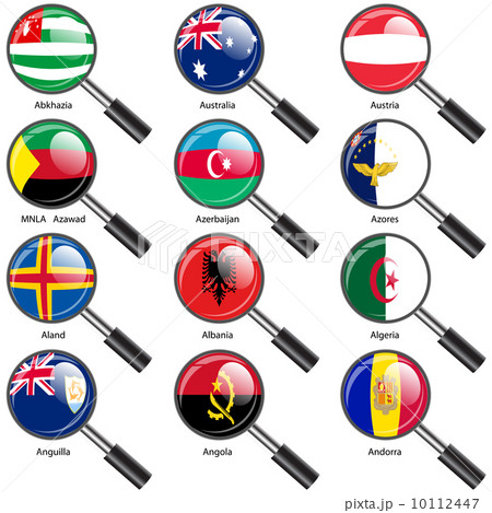 Set  Flags of world sovereign states magnifying glass. Vector il 10112447