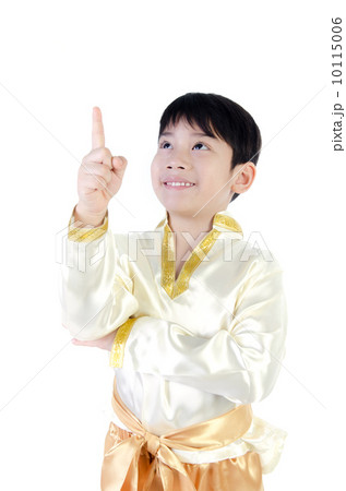 Asian cute boy in thai costume on white background . 10115006