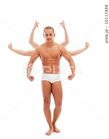 Attractive young man posing with many arms Attractive young man posing with many arms 10115888