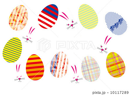 白ウサギとカラフルなイースターの卵のメッセージカードのイラスト素材