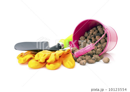 Planting Flowers, Pot, Shovel, Bucket, Gloves, Seed Isolated on 10123554