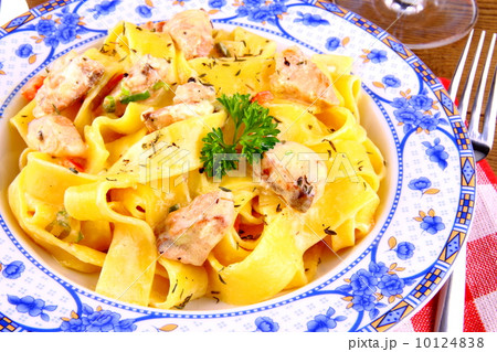 Salmon fish with taglateli and fork 10124838