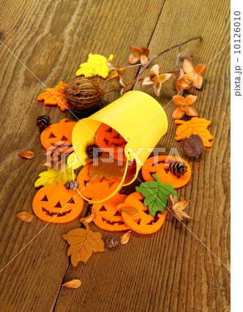 Yellow bucket and Halloween decoration Yellow bucket and Halloween decoration 10126010
