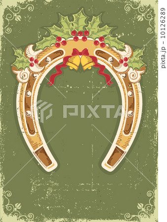 Christmas horseshoe card with holly berry leaves decoration 10126289