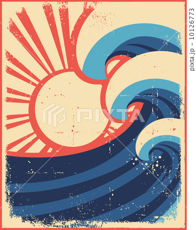 Sea waves poster.Grunge illustration of sea landscape. 10126773