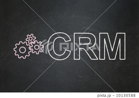 Finance concept: Gears and CRM on chalkboard background Finance concept: Gears and CRM on chalkboard background 10130588