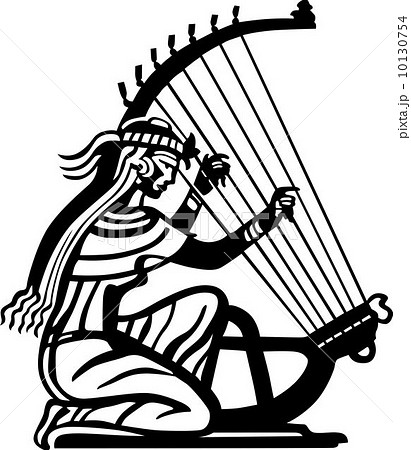 Ancient woman playing a harp 10130754