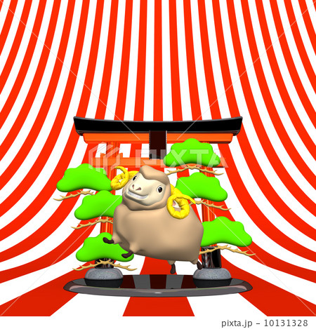 Front View Of Smile Sheep And Symbolic Entrance On Striped Pattern Text Space 10131328