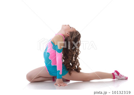 Flexible curly little gymnast isolated on white 10132319