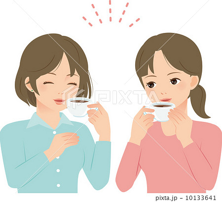 コーヒーを飲みながら談笑する2人の女性のイラスト素材